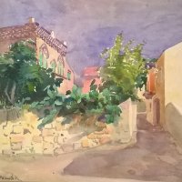 Adriai városrészlet / Village on the Adriatic coast (akvarell, 1915? / water-colour, 1915?)