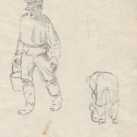Vizet hordó orosz hadifogoly (Kissitke, orosz hadifogolytábor, 1915) / Russian POW carrying water (Kissitke, Hungary, Russian POW camp, 1915)