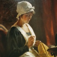 Varrógép mellett / At the sewing-machine (1924)